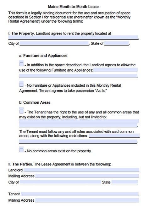 Maine Rental Agreement Sample