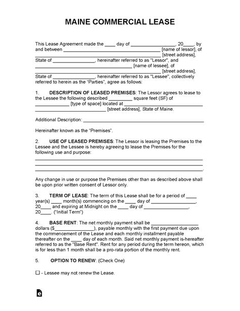 Maine Rental Agreement Template