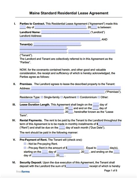 Maine Rental Agreement Template Example