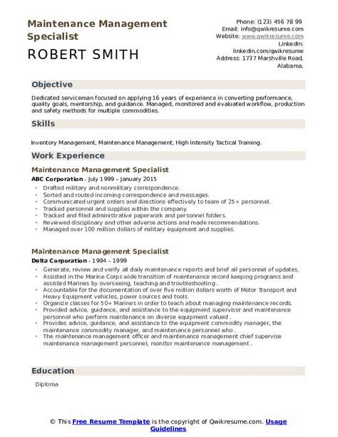 Maintenance Management Specialist