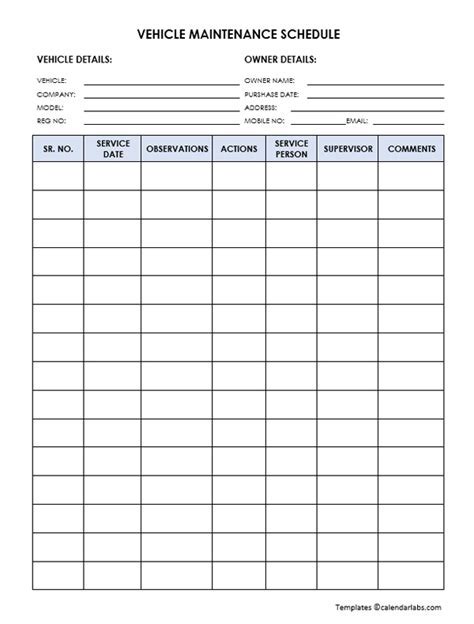 Maintenance Schedule Example