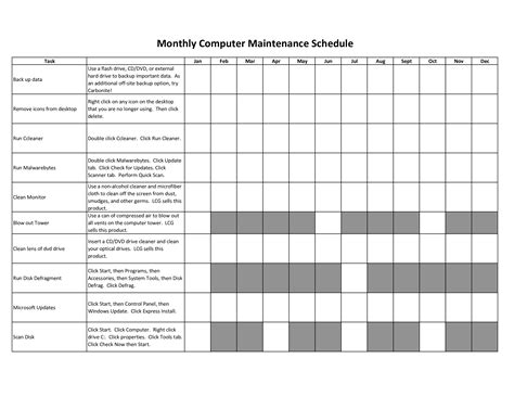 Maintenance Schedule Format