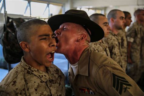 Marine recruits during the first few weeks of boot camp