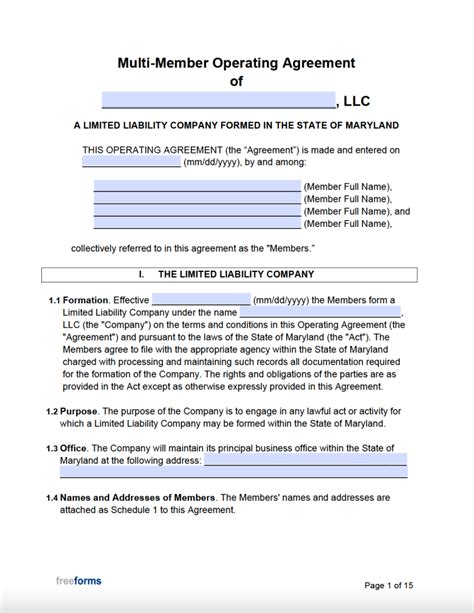 Maryland LLC Operating Agreement template