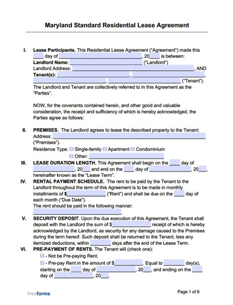 Maryland Residential Lease Agreement Example Free