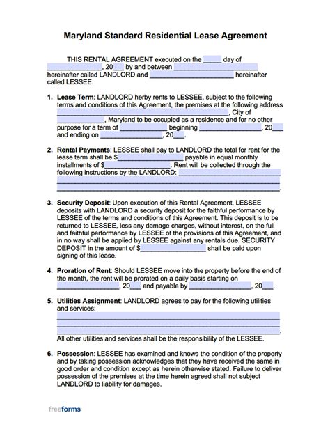 Maryland Residential Lease Agreement Template Free