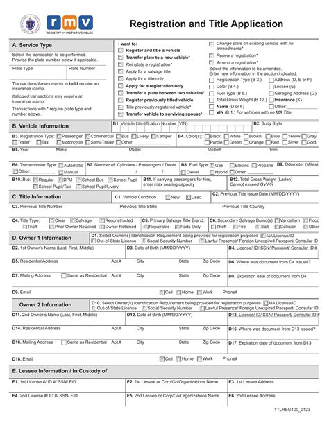 Massachusetts RMV registration application