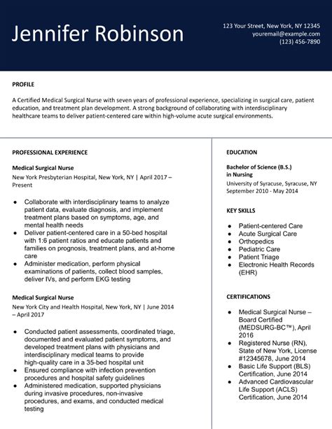 Med Surg Nurse Resume Template Example