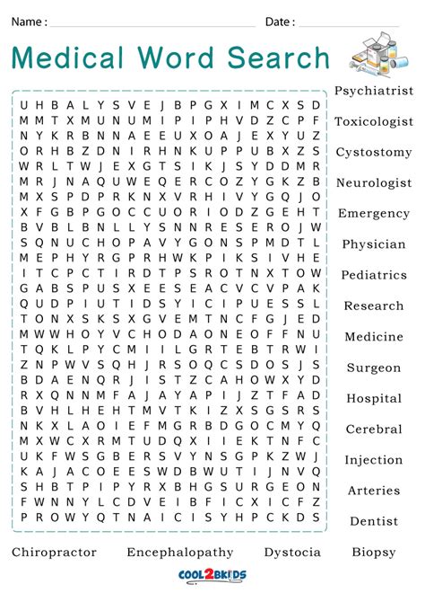 Medical Word Searches Printables