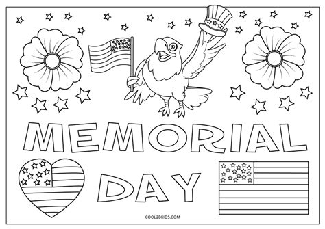 Memorial Day coloring page featuring a patriotic eagle