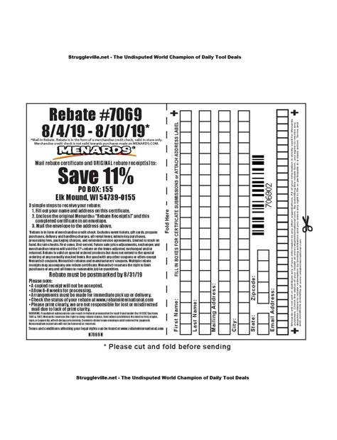 Menards Rebate Form Printable Example