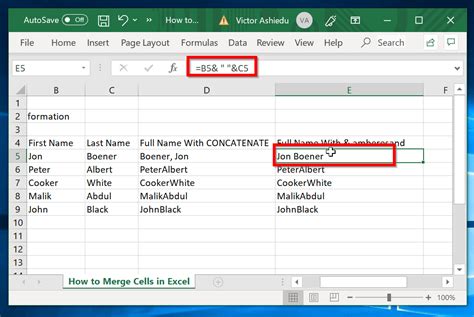 Merging Columns in Excel using the CONCATENATE Function