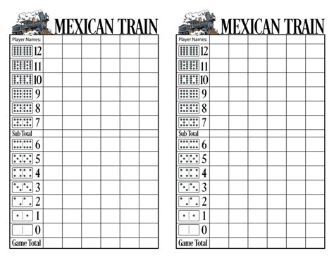 Mexican Train Score Sheet Blank Gallery