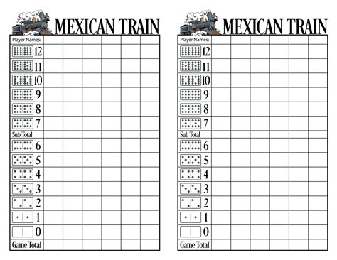 Mexican Train Score Sheet Gallery