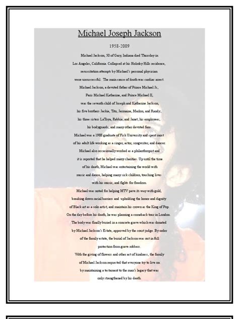 Michael Jackson Obituary