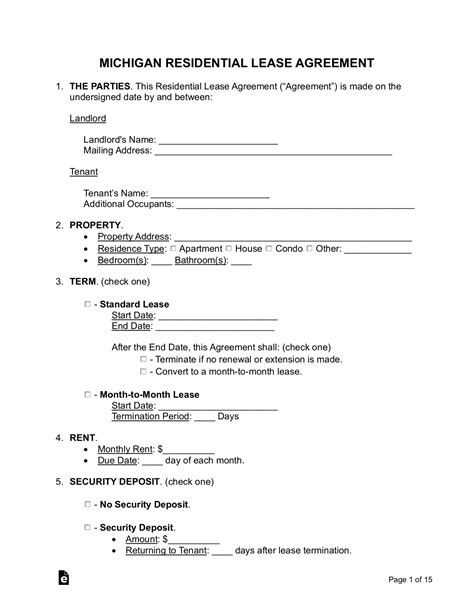 Michigan Lease Agreement Sample Form