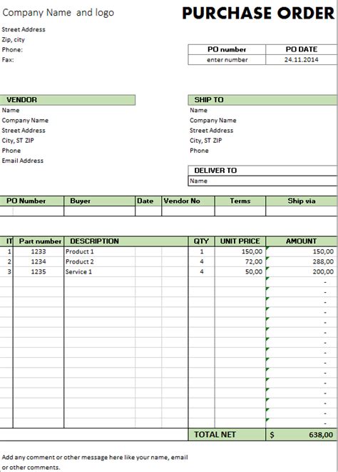 Microsoft Excel PO Templates