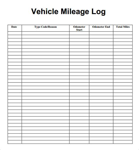 Mileage Tracking Log