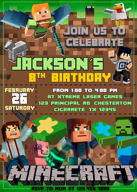 Minecraft Birthday Block Party Invitation