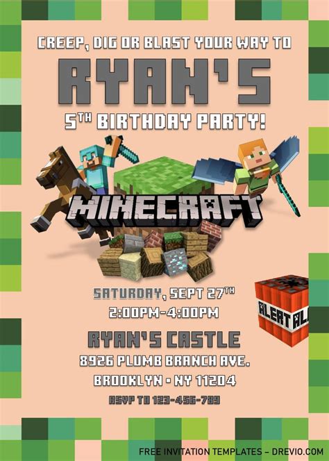 Minecraft Birthday Invitation Template 1