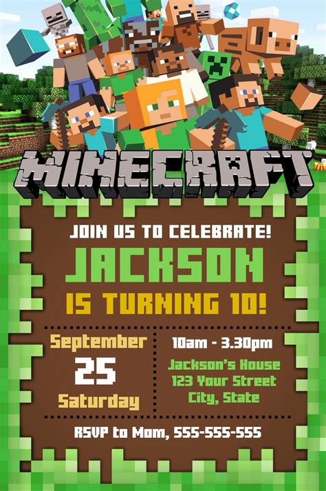 Minecraft Birthday Invitation Template 2