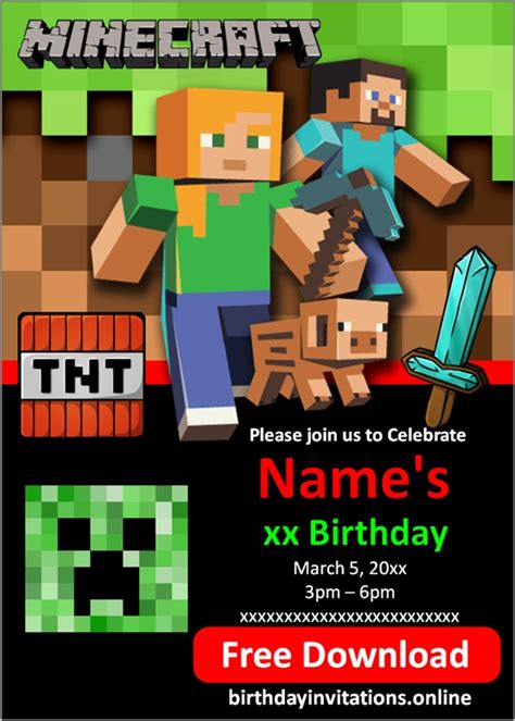 Minecraft Birthday Invitation Template 4