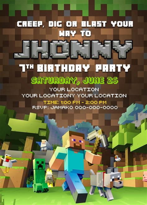 Minecraft Character Party Invitation