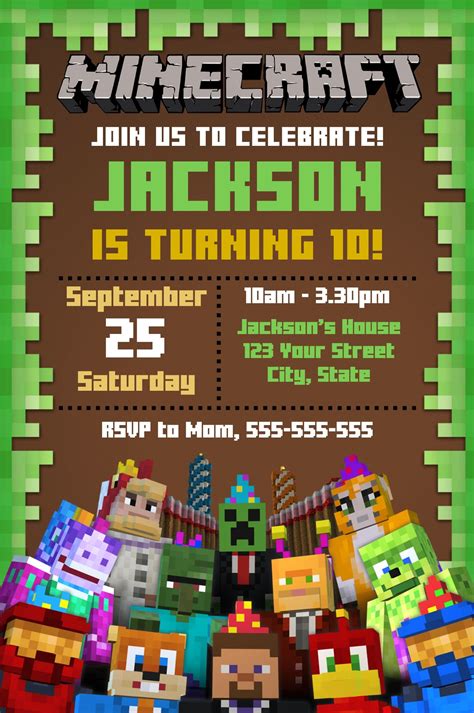 Minecraft Pixelated Party Invitation