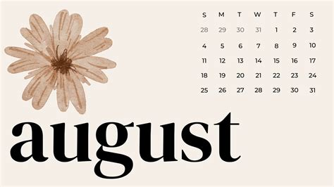 Minimalist August Calendar