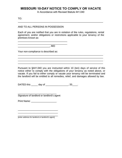 Missouri Notice To Vacate Form