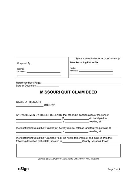 Missouri Quit Claim Deed Form Benefits