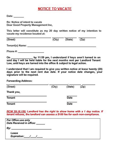 Missouri Vacate Notice Letter Template