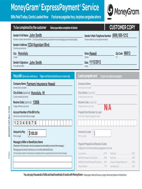 Moneygram Receipt Template Example