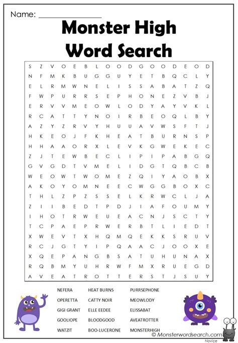 Monster High Word Search