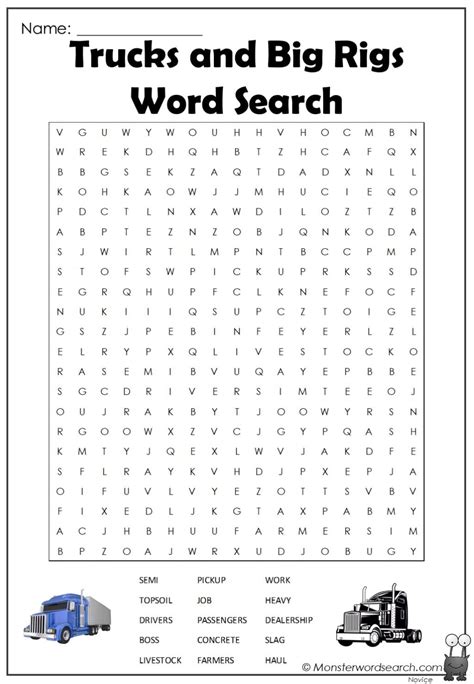 Monster Truck Word Search