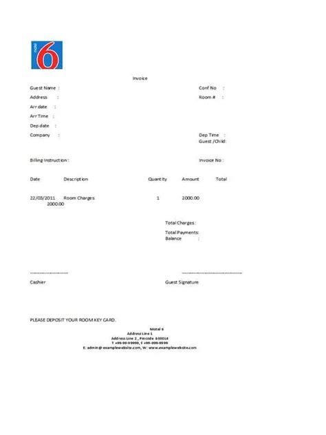 Creating a receipt template for Motel 6