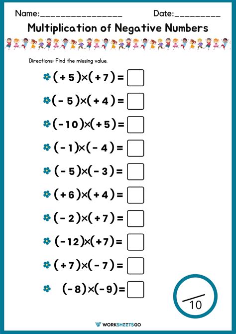 Multiplying Negative Numbers Practice