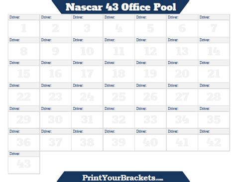 NASCAR Pool Sheets