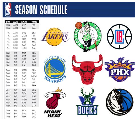 NBA Schedule Printable