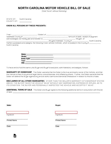 NC Vehicle Bill of Sale Form 4