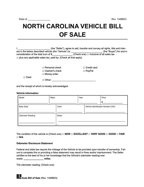 NC Vehicle Bill of Sale Form 6