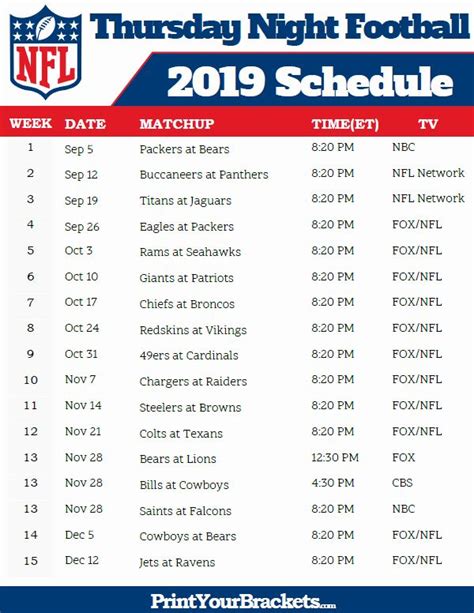 Printable NFL Schedule