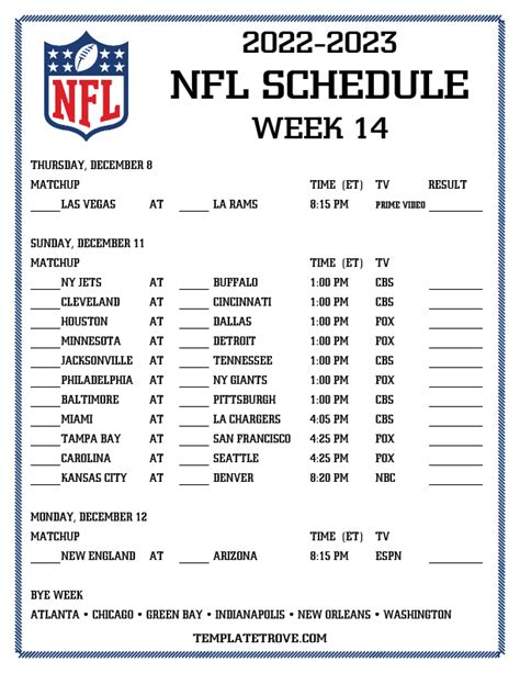 Schedule Breakdown for NFL Week 14