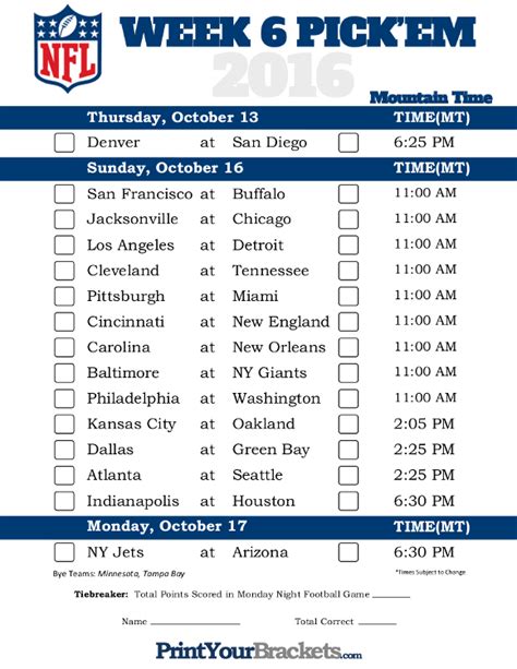 NFL Week 6 Game Times