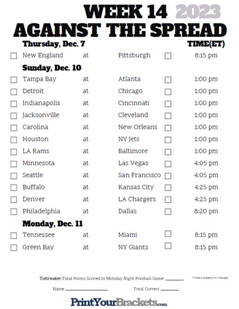 NFL Printable Pick Em Sheets