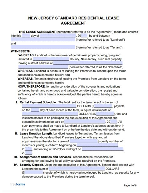 New Jersey Residential Lease Agreement Form