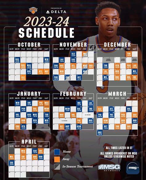 New York Knicks 2023-2024 Printable Schedule