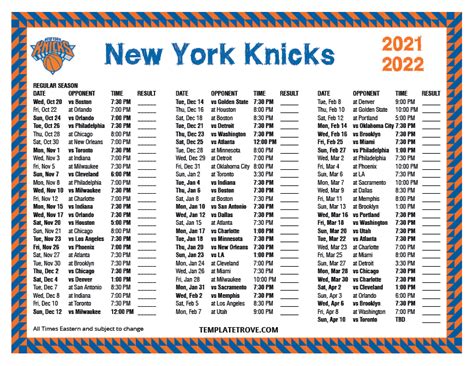 New York Knicks 2023-2024 Schedule