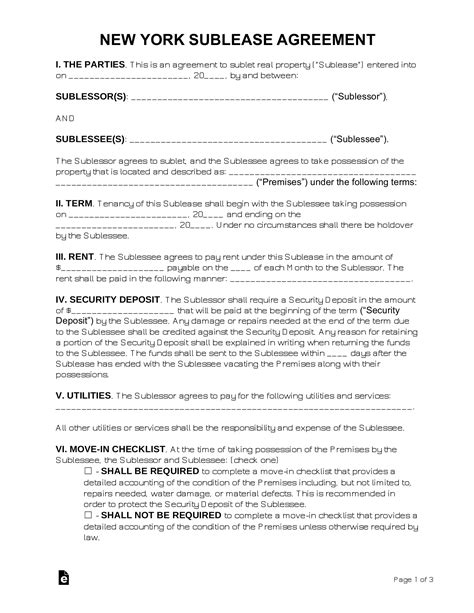 A sample NYC sublease agreement template