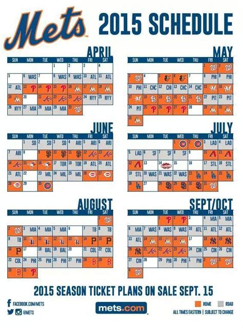 NY Mets Printable Schedule